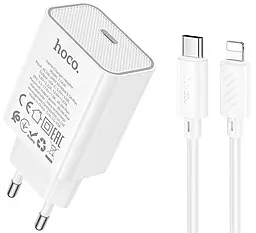 Сетевое зарядное устройство Hoco C143A 20w PD USB-C fast charger + USB-C to Lightning cable white - фото Сетевое зарядное устройство Hoco C143A 20w PD USB-C fast charger + USB-C to Lightning cable white