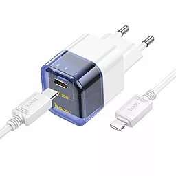 Сетевое зарядное устройство Hoco C125A 20w PD USB-C fast charger + Lighltning cable blue