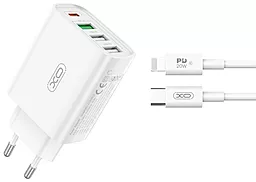 Сетевое зарядное устройство XO L120 20w PD 3xUSB-A/USB-C ports + USB-C to Lightning cable white