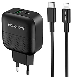 Сетевое зарядное устройство с быстрой зарядкой Borofone BA46A Premium 18w PD USB-C/USB-A ports charger + USB-C to Lightning cable black