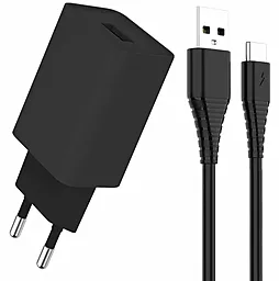 Мережевий зарядний пристрій з швидкою зарядкою ColorWay 18w QC3.0 home charger + USB-C cable black (CW-CHS013QCC-BK)