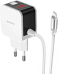 Мережевий зарядний пристрій Borofone BA41A Power Lake 2.4a 2xUSB-A ports charger + Lightning cable white
