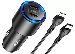 Автомобільний зарядний пристрій з швидкою зарядкою Hoco NZ3 40w PD 2xUSB-C ports fast charger + USB-C to Lightning cable black