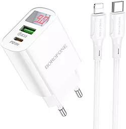 Мережевий зарядний пристрій Borofone BA78A golden 20w PD USB-C/USB-A ports charger + USB-C to Lightning cable white