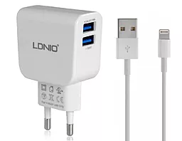 Сетевое зарядное устройство LDNio DL-AC56 2.1 2xUSB-A ports charger + Lightning cable white