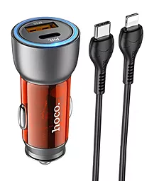 Автомобільний зарядний пристрій Hoco NZ8 43w PD USB-C/USB-A ports car charger + USB-C to Lightning cable orange
