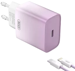 Сетевое зарядное устройство XO CE18 30w PD USB-C fasr charger + USB-C to Lightning cable violet