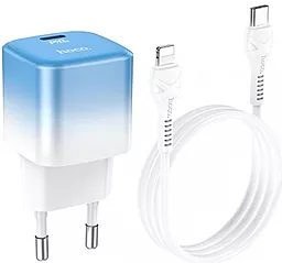 Сетевое зарядное устройство Hoco C101A 20w PD USB-C fast charger + USB-C to Lightning cable Ice blue