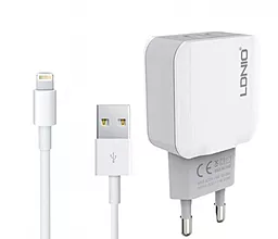 Сетевое зарядное устройство LDNio DL-A2202 2.4a 2xUSB-A ports charger + Lightning cable white