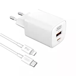 Сетевое зарядное устройство XO L96 30w PD USB-C/USB-A ports charger + USB-C to Lightning cable white