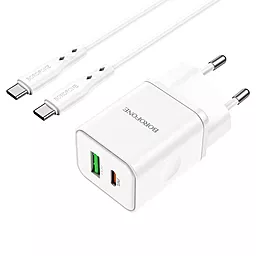 Сетевое зарядное устройство Borofone BN7 20w PD USB-C/USB-A ports charger + USB-C to USB-C cable white