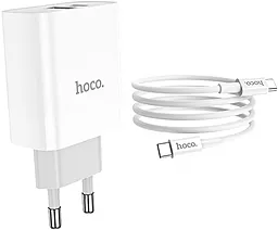 Сетевое зарядное устройство с быстрой зарядкой Hoco C80A 18w PD USB-C/USB-A ports charger + USB-C to USB-C cable white