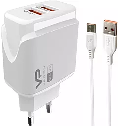 Мережевий зарядний пристрій Veron VR-C12M 2.4a 2xUSB-A home charger + microUSB cable white