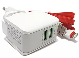 Сетевое зарядное устройство LDNio A2203 2.4a 2xUSB-A ports charger + Lightning cable white