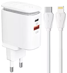 Мережевий зарядний пристрій LDNio A2423C 25w PD USB-C/USB-A ports charger + USB-C to Lightning cable white