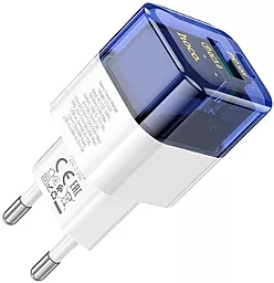 Сетевое зарядное устройство Hoco C131A 30w PD USB-C/USB-A ports charger transparent blue