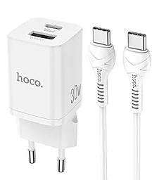 Сетевое зарядное устройство Hoco N13 30w PD USB-C/USB-A ports charger + USB-C to USB-C cable white