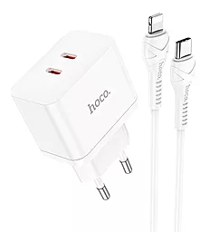 Сетевое зарядное устройство Hoco N29 35w PD 2xUSB-C ports fast charger + USB-C to Lightning cable white