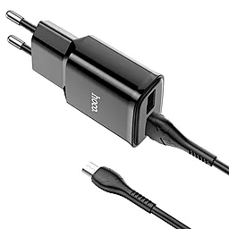 Сетевое зарядное устройство Hoco C88A 2.4a 2xUSB-A ports charger + micro USB cable black