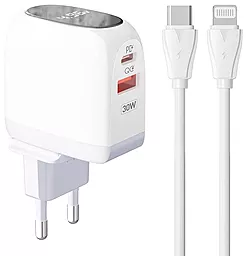 Мережевий зарядний пристрій LDNio A2522C 30w PD USB-C/USB-A ports charger + USB-C to Lightning cable white