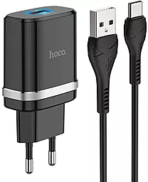 Мережевий зарядний пристрій з швидкою зарядкою Hoco C12Q 18w QC3.0 home charger + USB-С cable black
