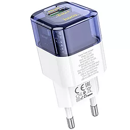 Сетевое зарядное устройство Hoco C131A 30w PD USB-C/USB-A ports charger + USB-C to Lightning cable transparent blue - миниатюра 5