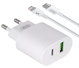 Сетевое зарядное устройство XO L81A 20w PD USB-C/USB-A ports charger + USB-C to Lightning cable white
