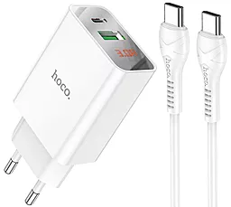 Сетевое зарядное устройство Hoco C100A 20w PD USB-C/USB-A ports charger + USB-C to USB-C cable white