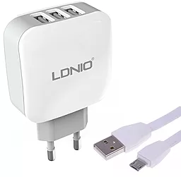 Сетевое зарядное устройство LDNio DL-AC70 17w 3xUSB-A ports charger + micro USB cable white