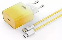 Сетевое зарядное устройство XO CE18 30w PD USB-C fasr charger + USB-C to Lightning cable yellow