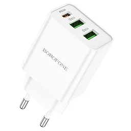 Сетевое зарядное устройство Borofone BA70A 20w PD 2xUSB-A/USB-C ports charger white