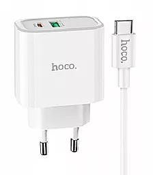 Мережевий зарядний пристрій з швидкою зарядкою Hoco C57A 18w PD USB-C/USB-A ports charger + USB-C to USB-C cable white