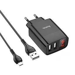 Сетевое зарядное устройство Hoco C86A 2.4a 2xUSB-A ports charger + micro USB cable black