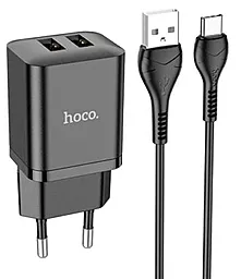 Сетевое зарядное устройство Hoco N25 2.1a 2xUSB-A ports charger + USB-C cable black