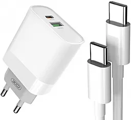 Сетевое зарядное устройство XO L64 18w PD USB-C/USB-A ports charger + USB-C to USB-C cable white