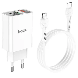 Сетевое зарядное устройство Hoco C100A 20w PD USB-C/USB-A ports charger + USB-C to Lightning cable white