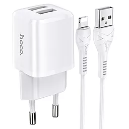 Сетевое зарядное устройство Hoco N8 2.4a 2xUSB-A ports charger + Lightning cable white