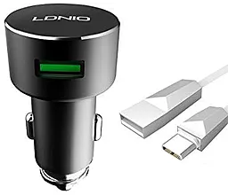 Автомобильное зарядное устройство LDNio DL-C308 18w 2xUSB-A ports car charger + USB-C cable black