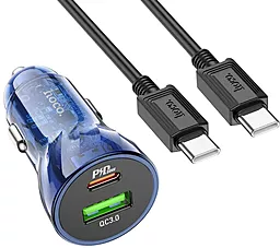 Автомобильное зарядное устройство Hoco Z47A 30w PD USB-C/USB-A ports car charger + USB-C to USB-C cable blue