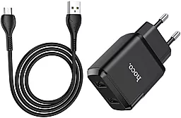 Сетевое зарядное устройство Hoco N7 2.1a 2xUSB-A ports charger + micro USB cable black - миниатюра 2
