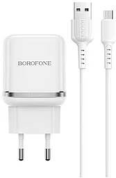 Мережевий зарядний пристрій з швидкою зарядкою Borofone BA36A High speed 18w QC3.0 home charger + micro USB cable white