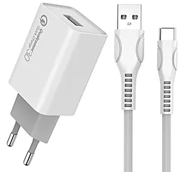 Мережевий зарядний пристрій з швидкою зарядкою ColorWay 18w QC3.0 home charger + USB-C cable white (CW-CHS013Q-WT/CBUC029-WH)