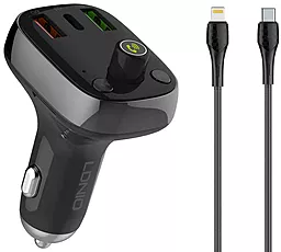 Автомобильное зарядное устройство с FM-модулятором и быстрой зарядкой LDNio C704Q 30w PD/QC4.0 2xUSB-A/USB-C ports car charger + USB-C to Lightning cable black