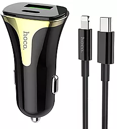 Автомобильное зарядное устройство с быстрой зарядкой Hoco Z31A 18w PD USB-C/USB-A ports fast charger + USB-C to Lightning cable black