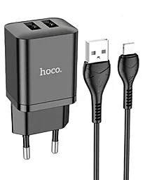 Мережевий зарядний пристрій Hoco N25 2.1a 2хUSB-A ports charger + Lightning cable black