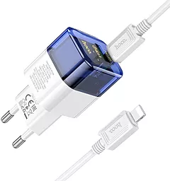 Мережевий зарядний пристрій Hoco C131A 30w PD USB-C/USB-A ports charger + USB-C to Lightning cable transparent blue