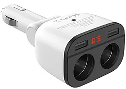 Автомобильное зарядное устройство с разветвителем прикуривателя Hoco Z28 2.4a 2xUSB-A ports car charger + 2 cigarette lighter white
