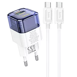 Сетевое зарядное устройство Hoco C131A 30w PD USB-C/USB-A ports charger + USB-C to USB-C cable transparent blue