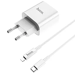 Мережевий зарядний пристрій Hoco C76A Plus 20w PD USB-C fast charger + USB-C to Lightning cable white
