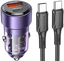 Автомобільний зарядний пристрій Borofone BZ20 Smart 38w PD USB-C/USB-A ports car charger + USB-C to USB-C cable purple